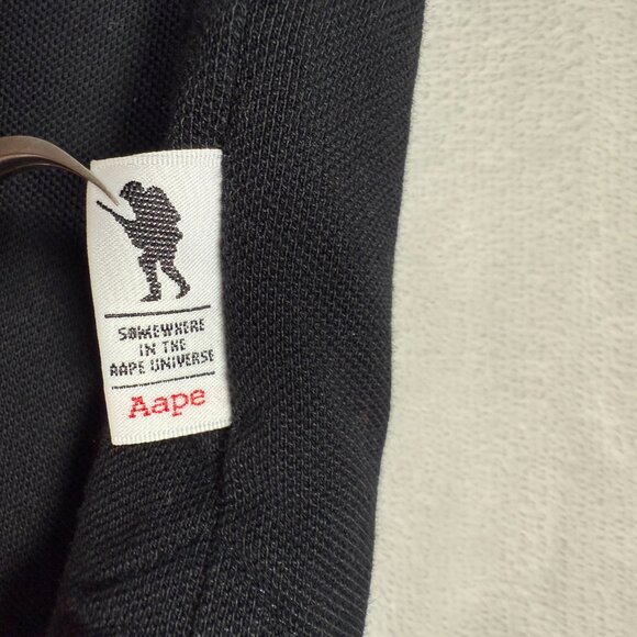 AAPE BY A BATHING APE Polo Shirt Men Size S Black Short Sleeve 100% Cotton Logo - Picture 9 of 14